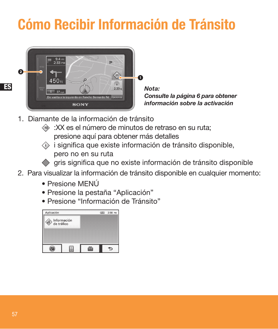Cómo recibir información de tránsito | Sony NV-U73T User Manual | Page 58 / 60
