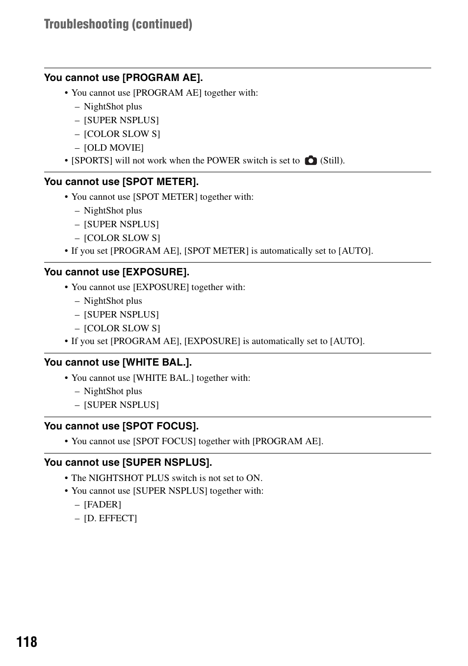 Troubleshooting (continued) | Sony DCR-DVD205 User Manual | Page 118 / 156