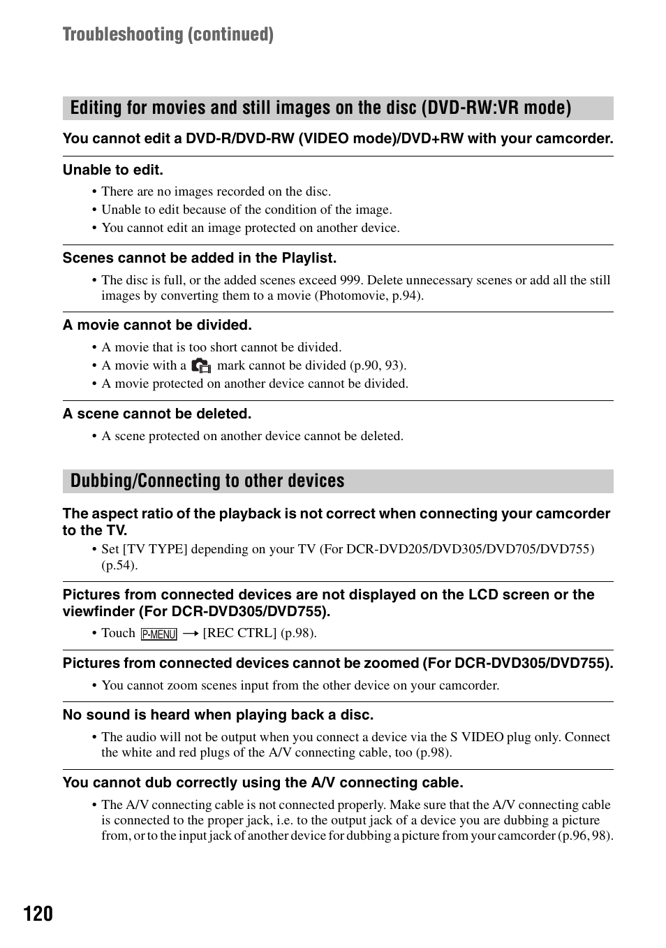 Sony DCR-DVD205 User Manual | Page 120 / 156