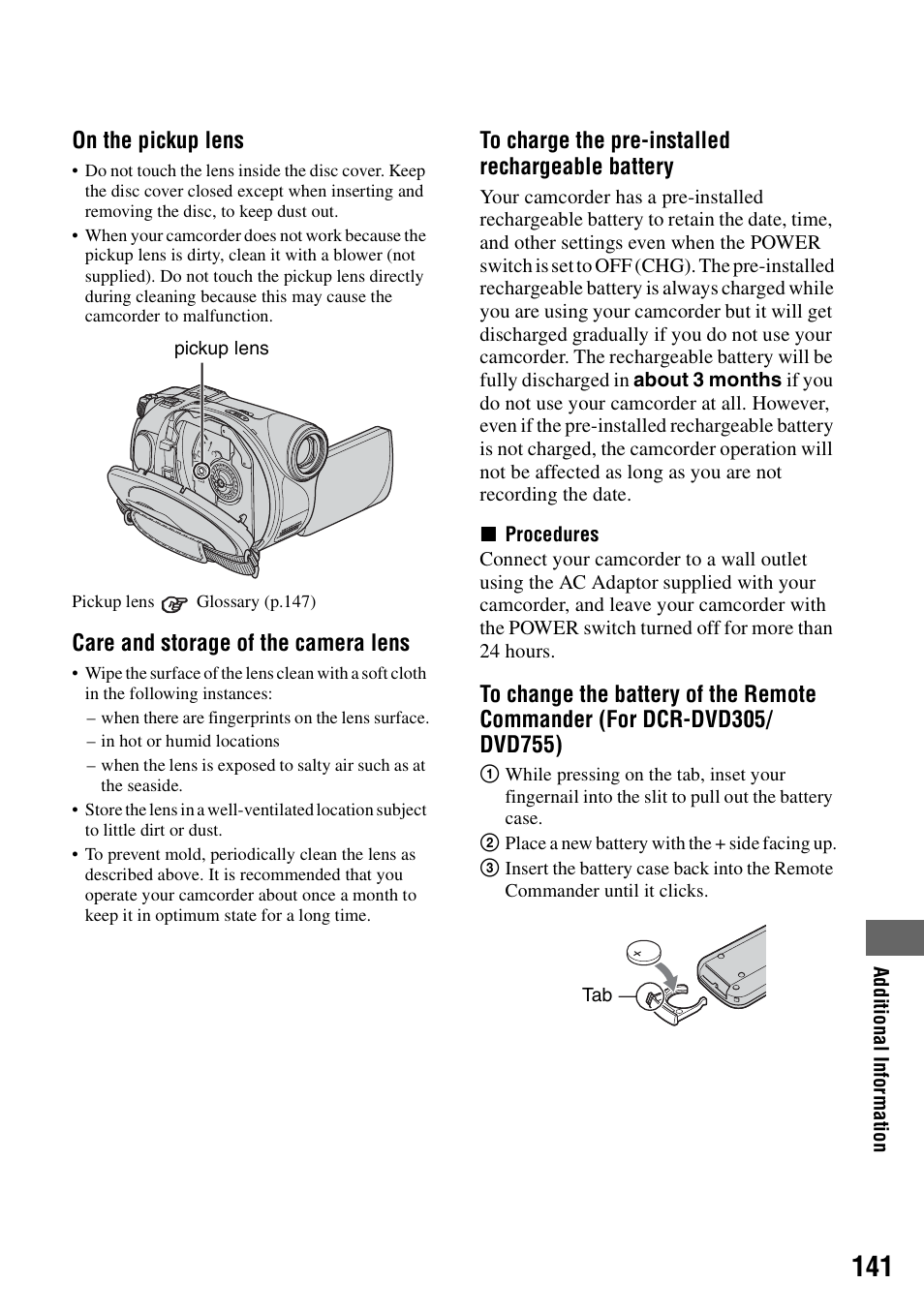 P.141), P.141 | Sony DCR-DVD205 User Manual | Page 141 / 156