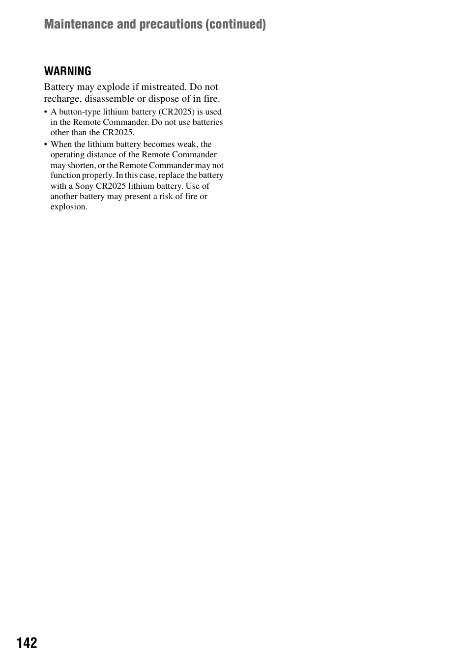 Maintenance and precautions (continued) | Sony DCR-DVD205 User Manual | Page 142 / 156