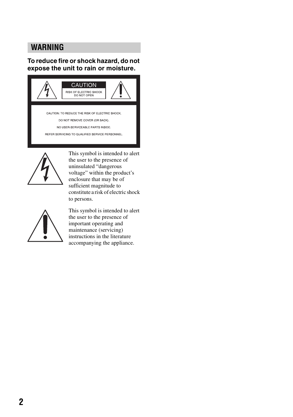 Warning | Sony DCR-DVD205 User Manual | Page 2 / 156