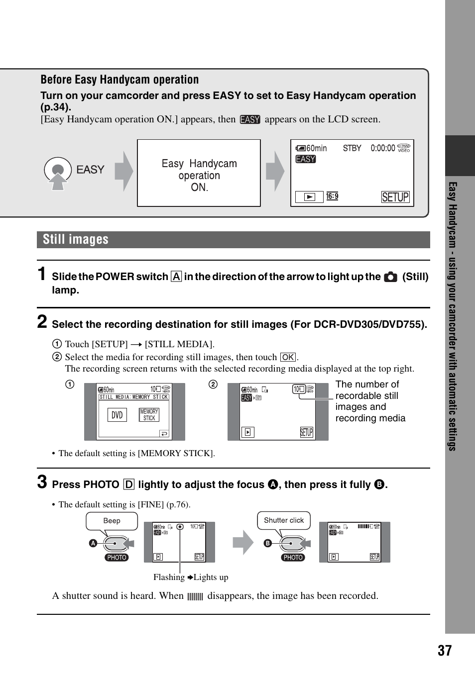 Still images | Sony DCR-DVD205 User Manual | Page 37 / 156
