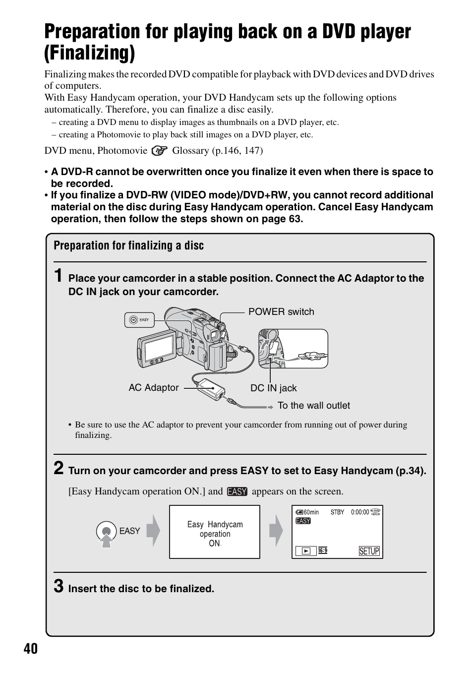 40 and, P.40 | Sony DCR-DVD205 User Manual | Page 40 / 156