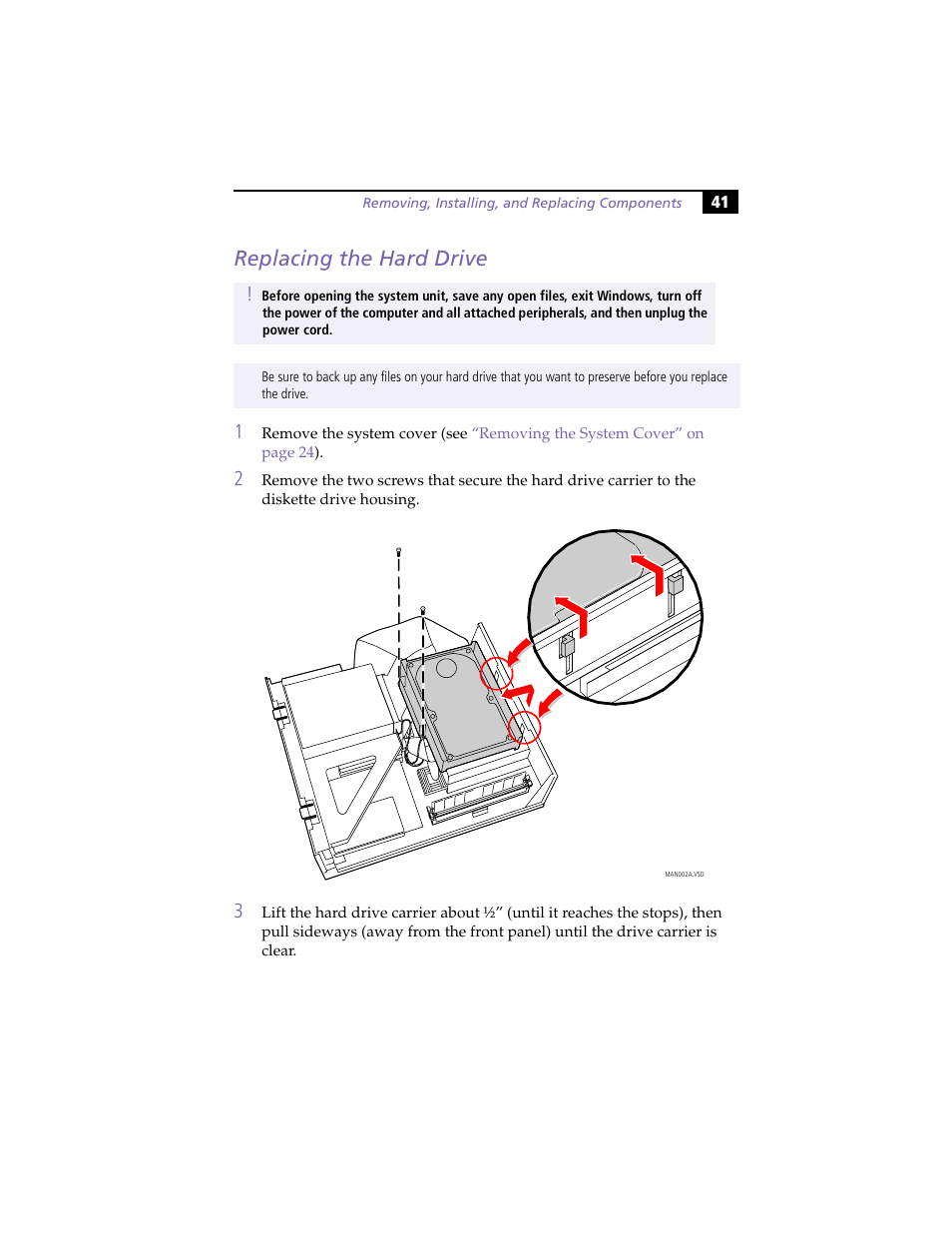 Replacing the hard drive | Sony PCV-L630 User Manual | Page 49 / 110