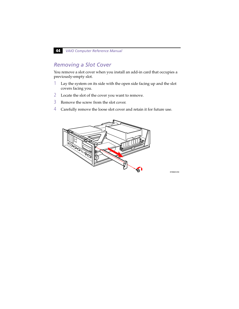 Removing a slot cover | Sony PCV-L630 User Manual | Page 52 / 110