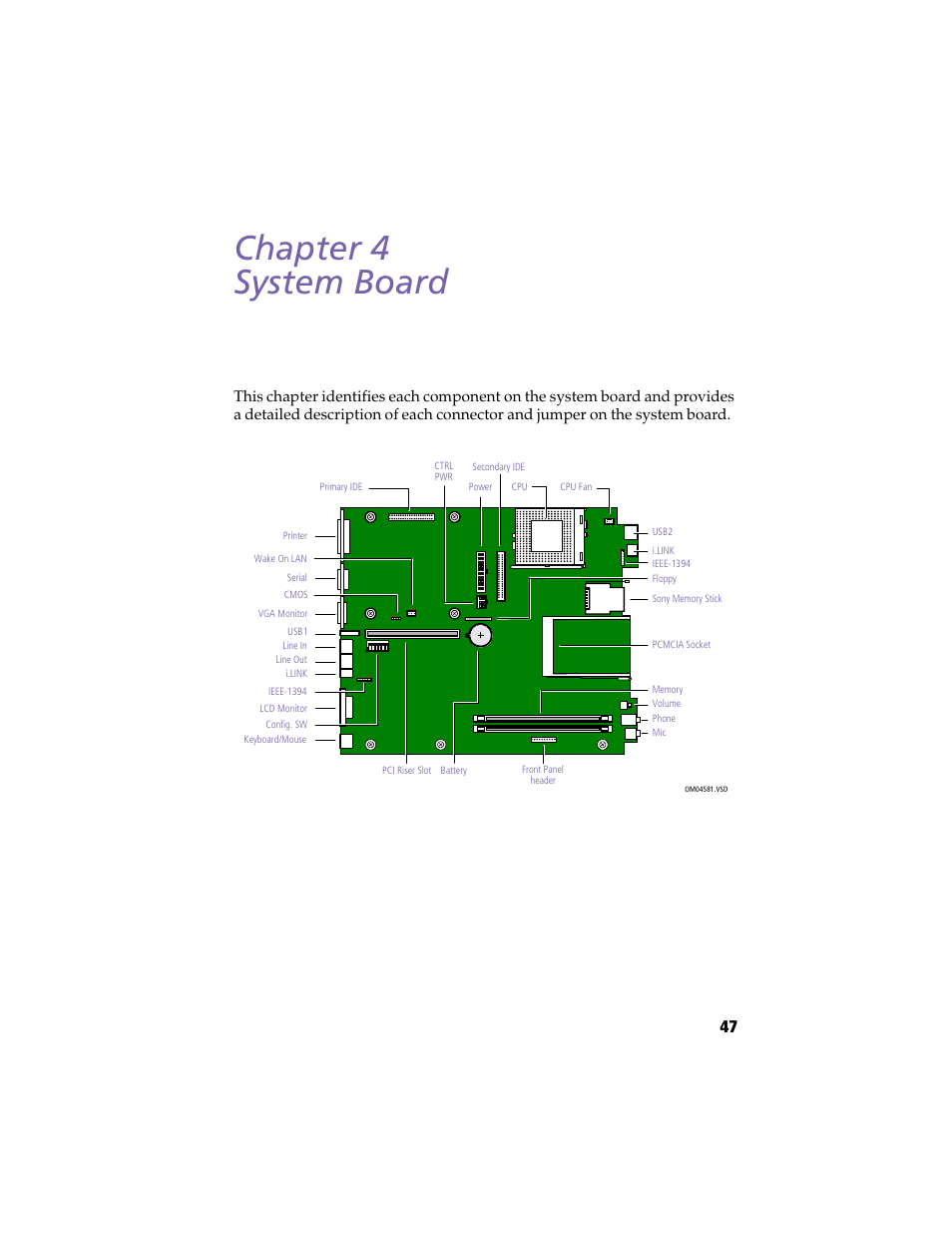 System board, Chapter 4 — system board, Chapter 4 system board | Sony PCV-L630 User Manual | Page 55 / 110