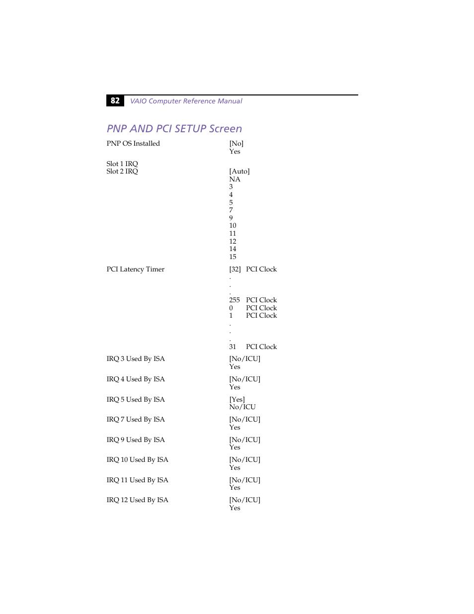 Pnp and pci setup screen | Sony PCV-L630 User Manual | Page 90 / 110