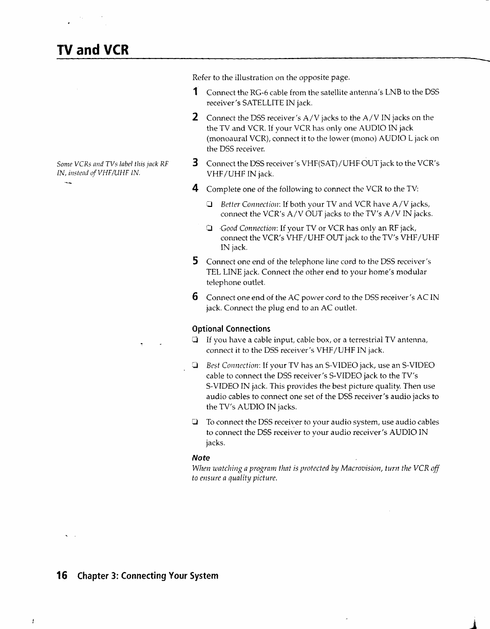 Tv and vcr, Optional connections | Sony SAT-A1 User Manual | Page 14 / 89