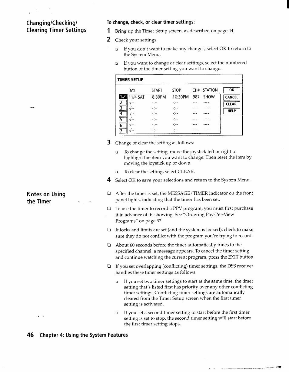 To change, check, or clear timer settings, Timer setup | Sony SAT-A1 User Manual | Page 43 / 89