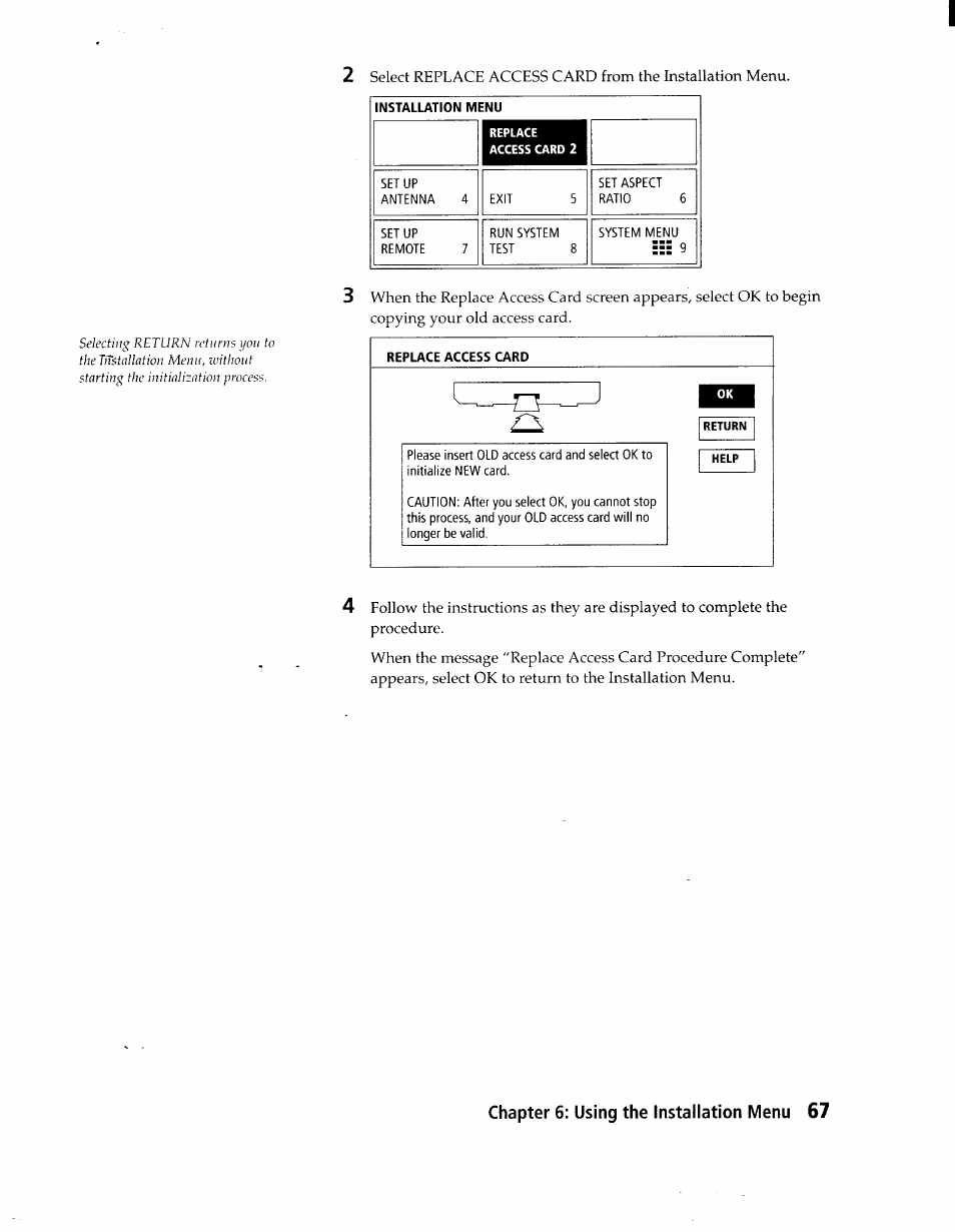 Chapter 6: using the installation menu 67 | Sony SAT-A1 User Manual | Page 64 / 89