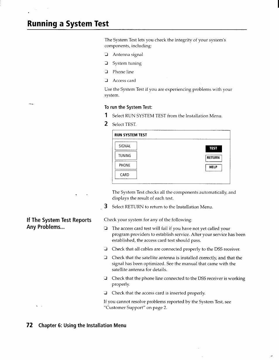 Running a system test, To run the system test | Sony SAT-A1 User Manual | Page 69 / 89