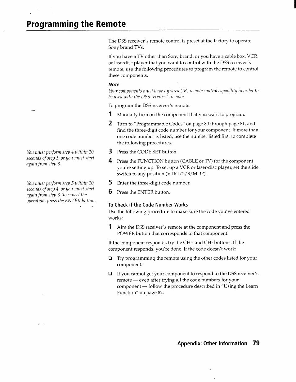 Programming the remote, To check if the code number works | Sony SAT-A1 User Manual | Page 76 / 89