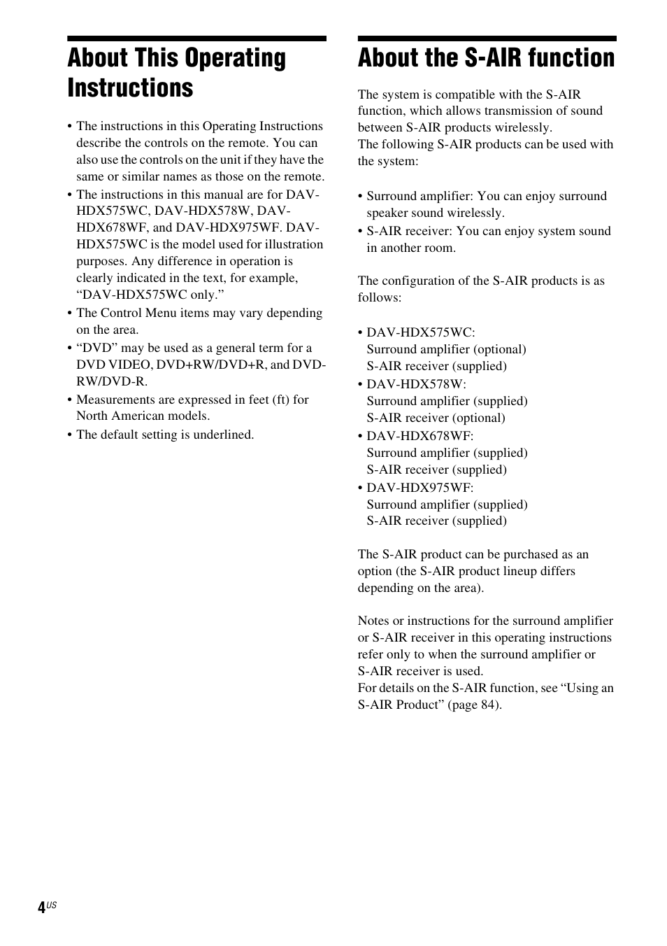 About this operating instructions, About the s-air function | Sony HCD-HDX678WF User Manual | Page 4 / 128