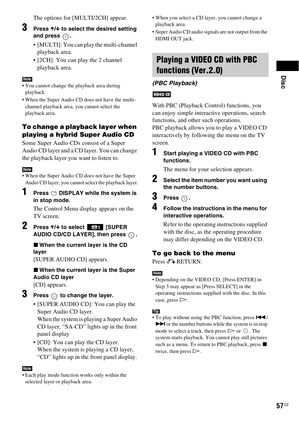 Playing a video cd with pbc functions (ver.2.0) | Sony HCD-HDX678WF User Manual | Page 57 / 128
