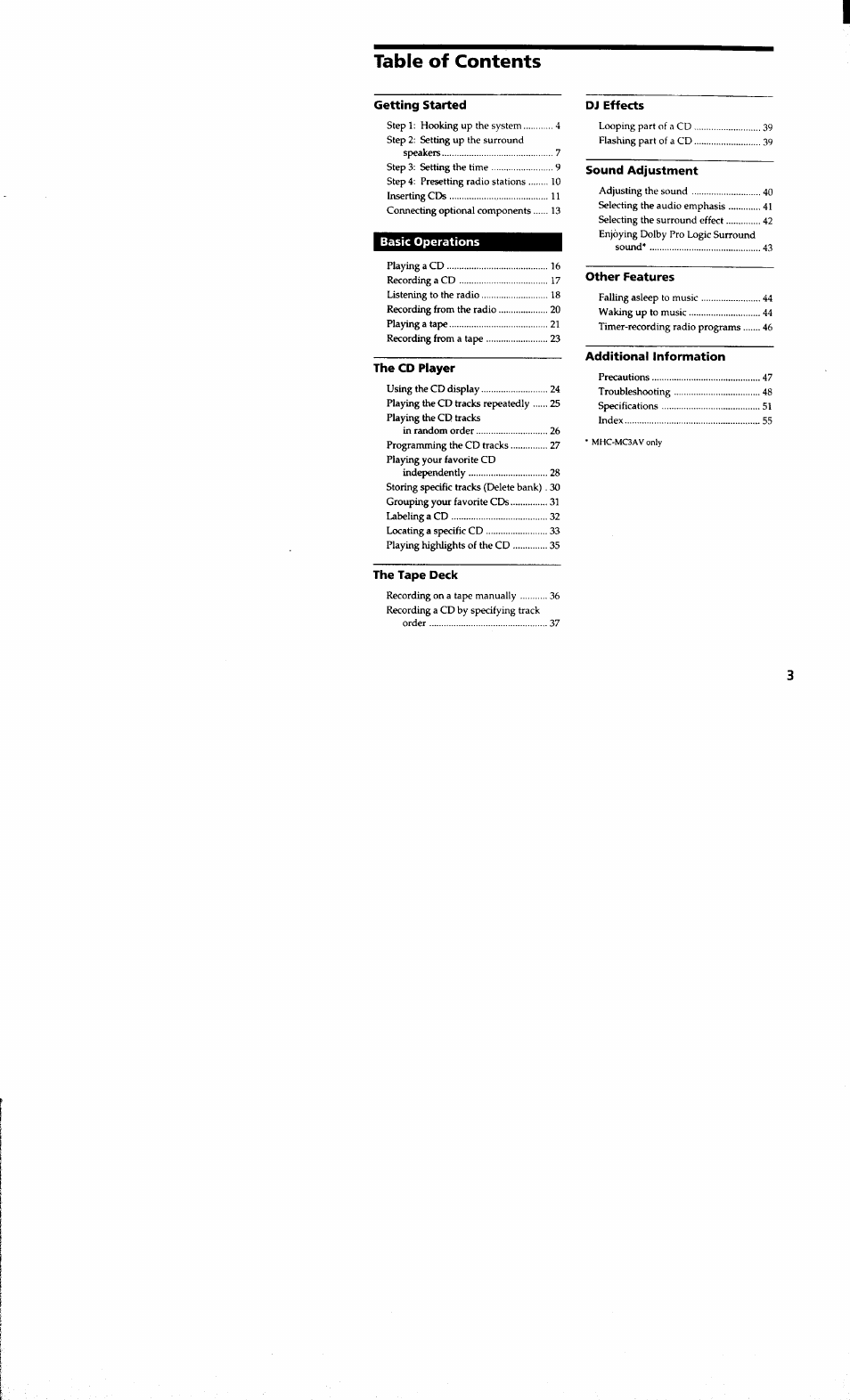 Sony MHC-MC1 User Manual | Page 3 / 56