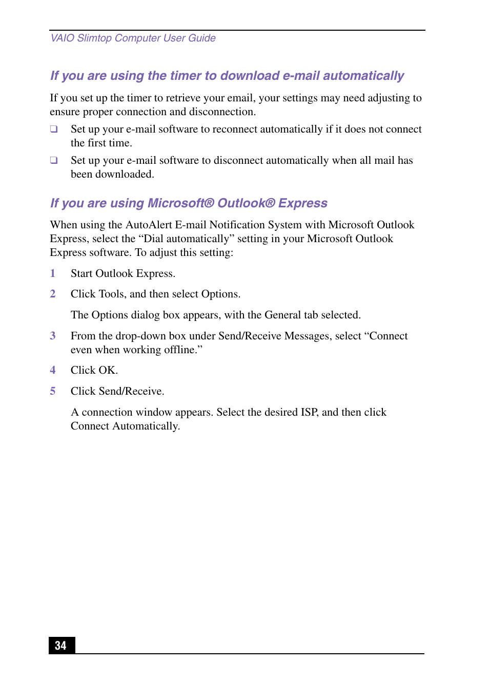 If you are using microsoft® outlook® express | Sony PCV-LX920 User Manual | Page 34 / 112