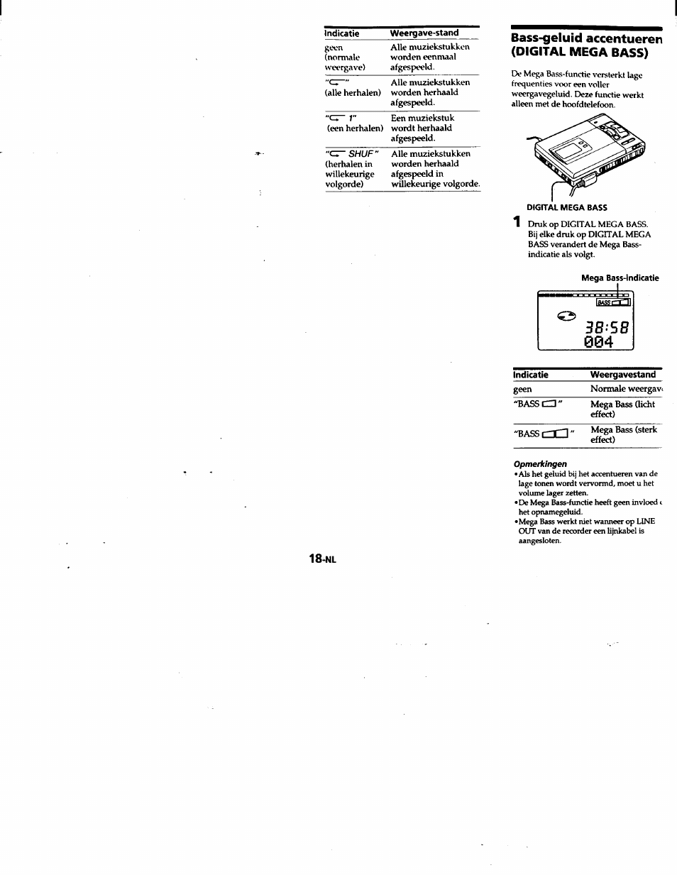 Bass-geluid accentueren (digital mega bass), Mega bass-indicatie | Sony MZ-R50 User Manual | Page 169 / 195