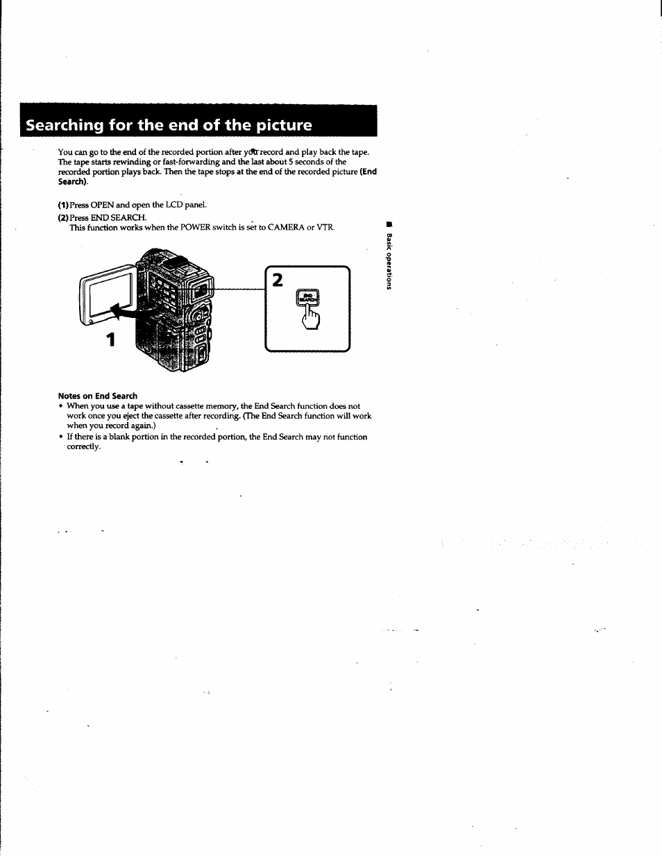 Searching for the end of the picture, Notes on end search | Sony DCR-PC1 User Manual | Page 23 / 102