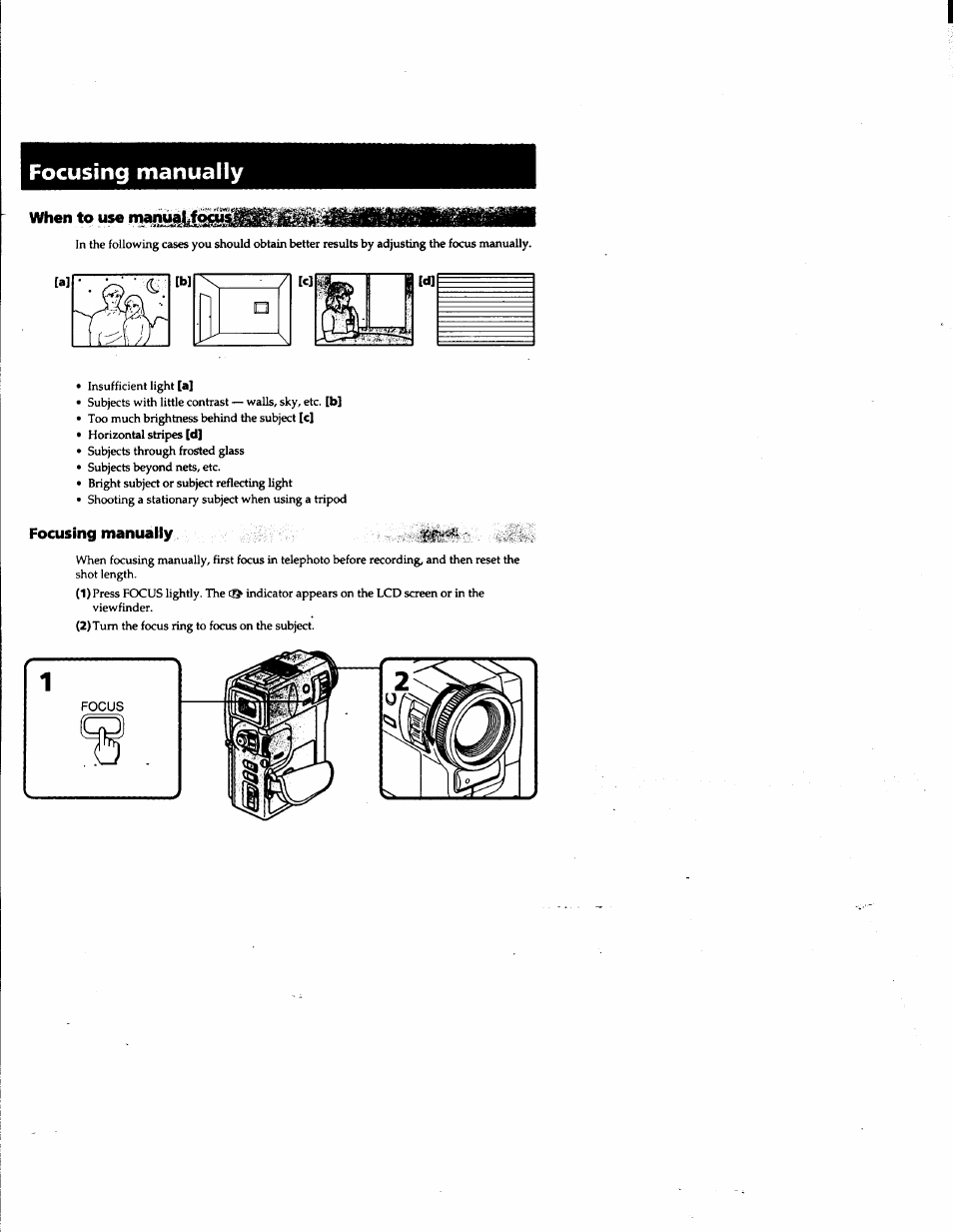 Focusing manually, When to use | Sony DCR-PC1 User Manual | Page 48 / 102