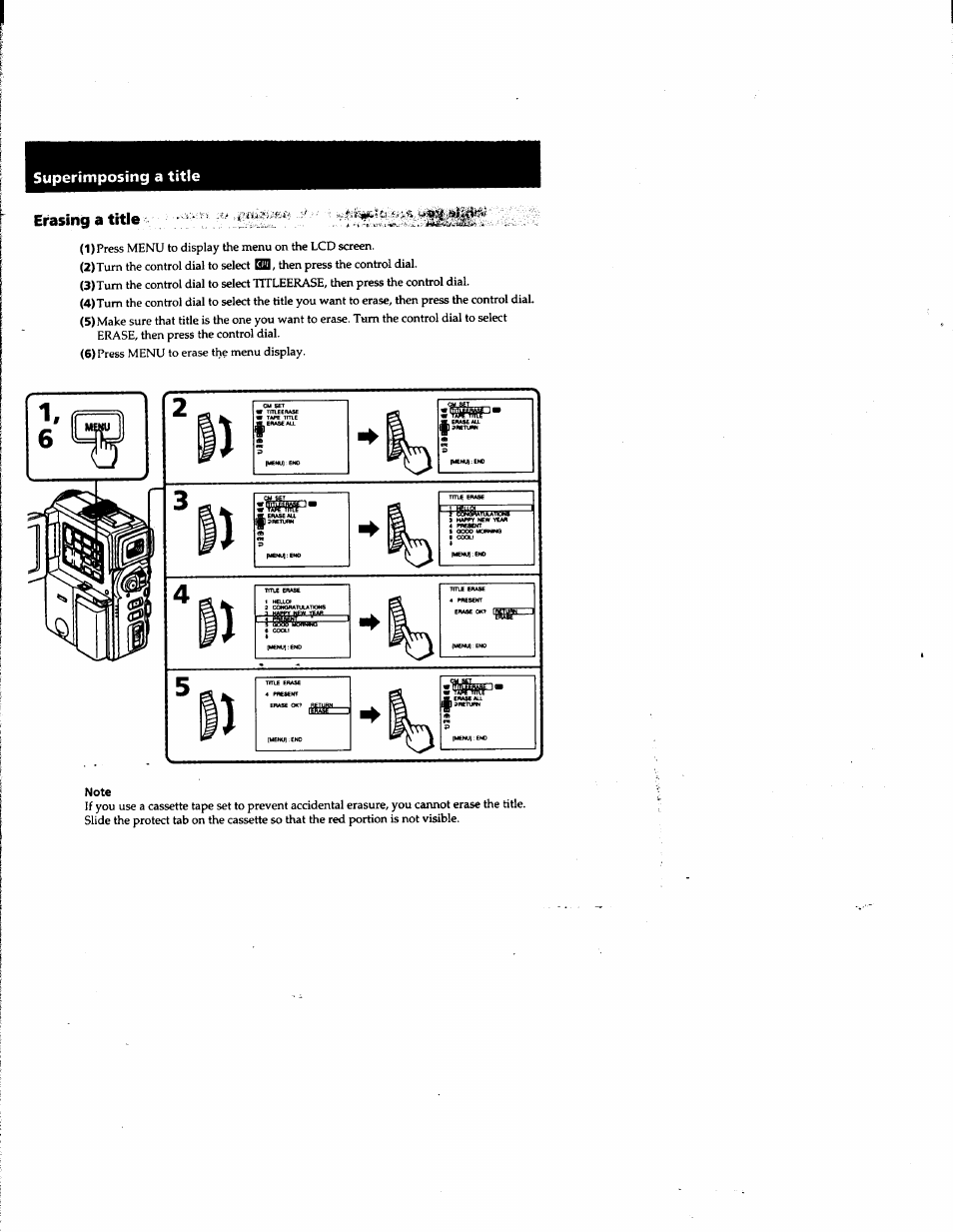 Erasing a title, Note, Superimposing a title | Sony DCR-PC1 User Manual | Page 52 / 102