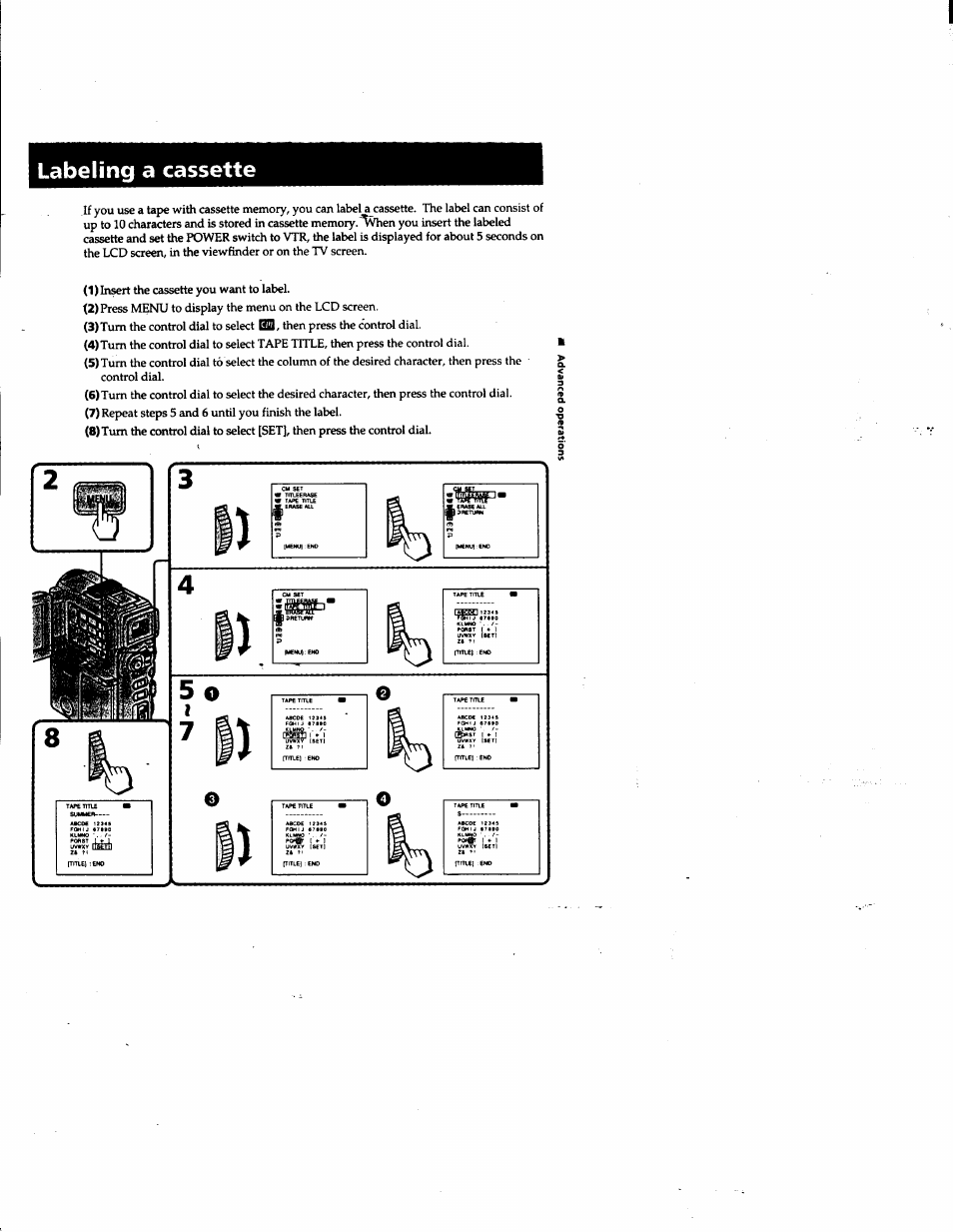 Labeling a cassette | Sony DCR-PC1 User Manual | Page 55 / 102