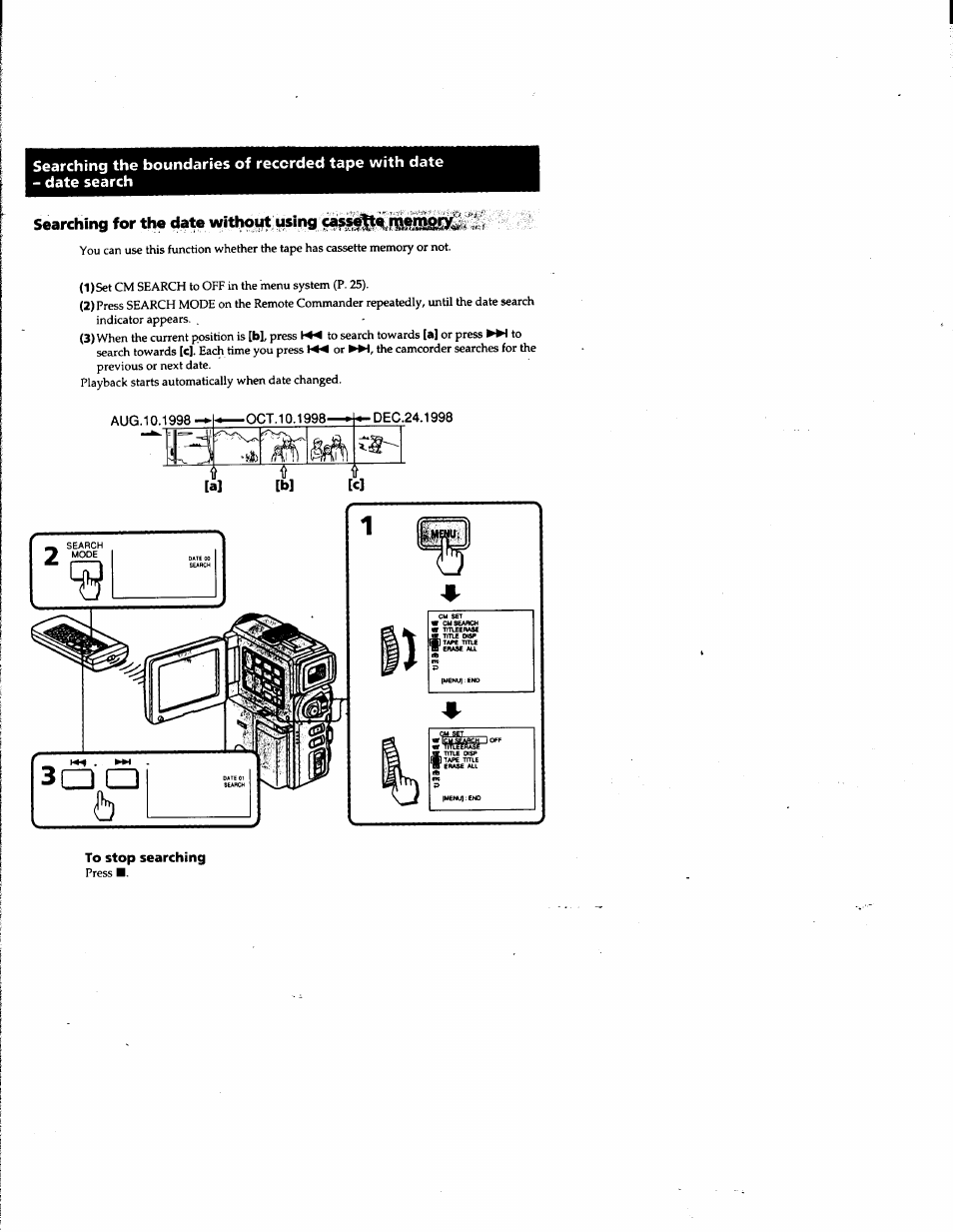 Searching for the dc^te without using caism^l^e | Sony DCR-PC1 User Manual | Page 60 / 102