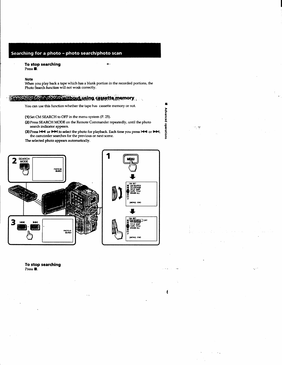 Note, Searching for a photo - photo search/photo scan | Sony DCR-PC1 User Manual | Page 63 / 102