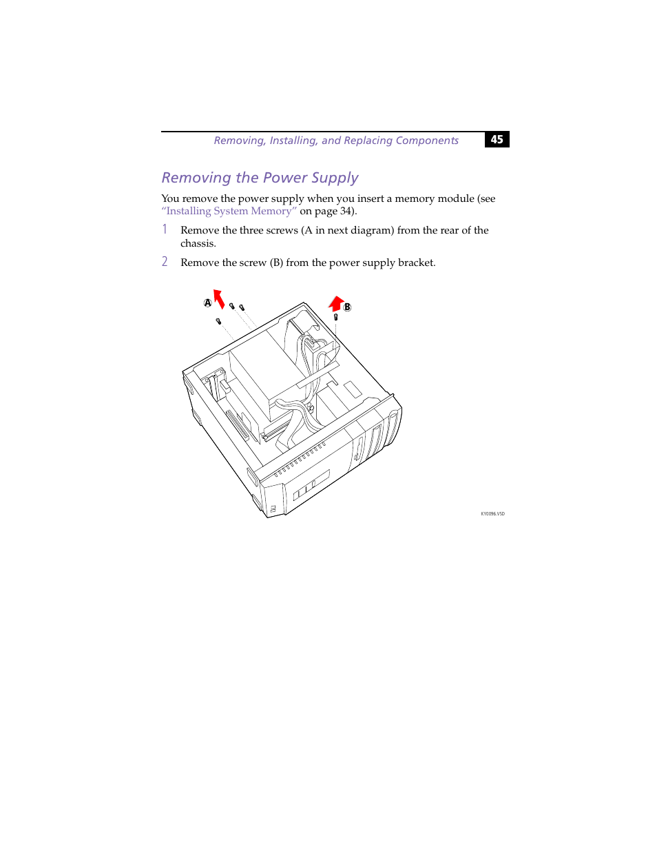 Removing the power supply | Sony PCV-R558DS User Manual | Page 59 / 118