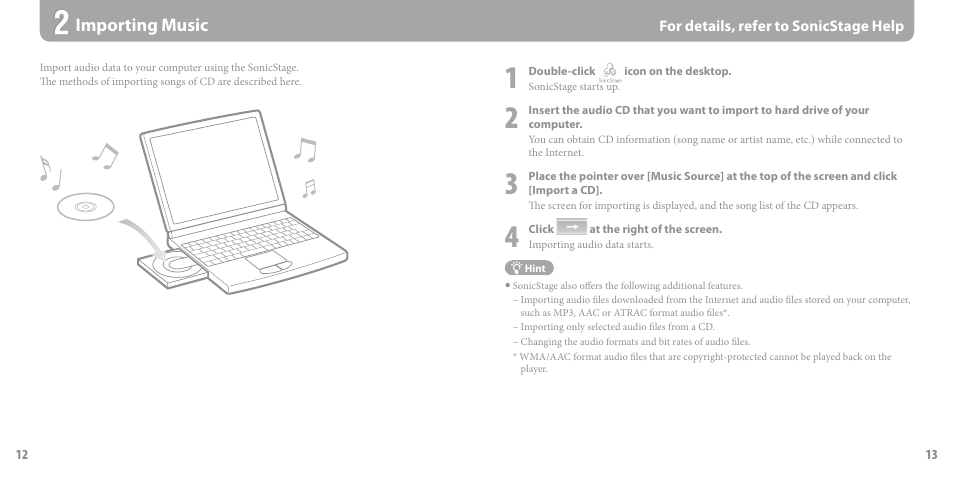 Importing music | Sony NW-S703F User Manual | Page 7 / 14