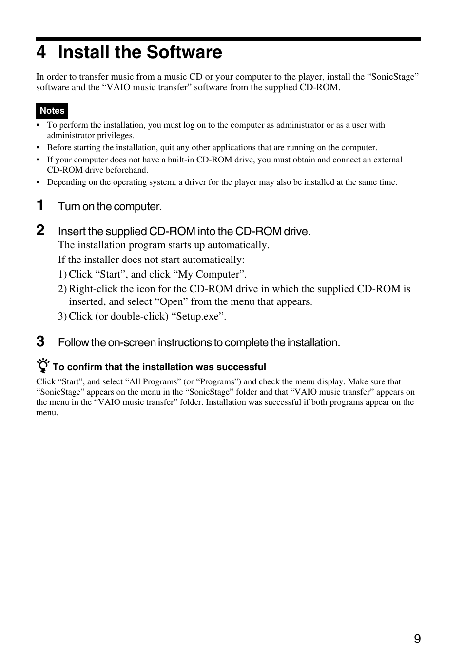 4 install the software | Sony VGF-AP1L User Manual | Page 9 / 104