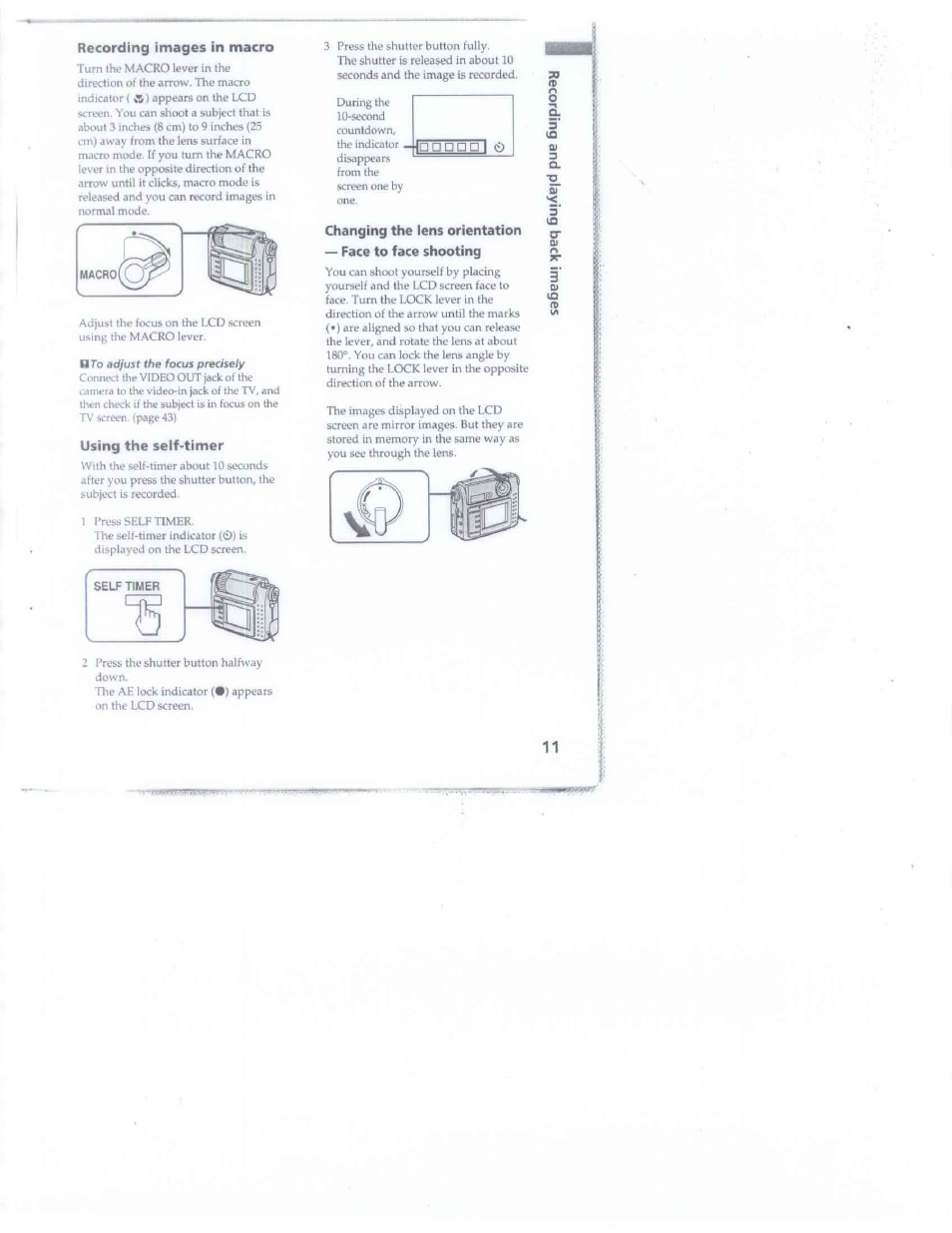 Recording images in macro, Using the self-timer | Sony DSC-F1 User Manual | Page 11 / 60