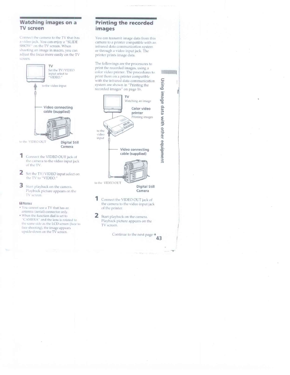 Watching images on a tv screen, Printing the recorded images | Sony DSC-F1 User Manual | Page 43 / 60