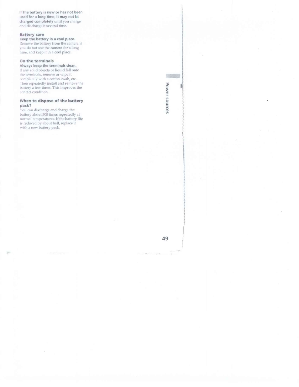 Battery care, On the terminals, When to ciispose of the battery pack | Sony DSC-F1 User Manual | Page 49 / 60