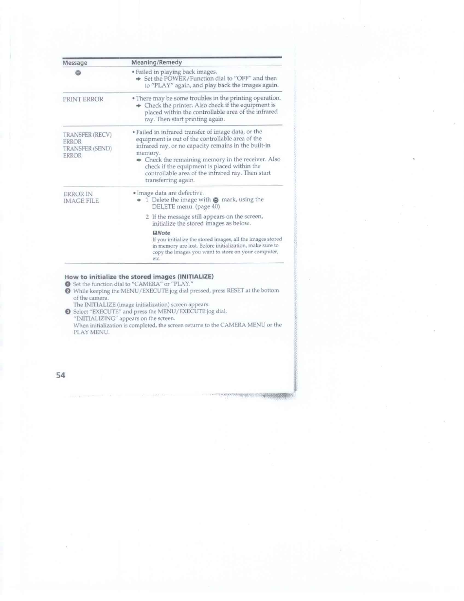 How to initialize the stored images (initialize) | Sony DSC-F1 User Manual | Page 54 / 60