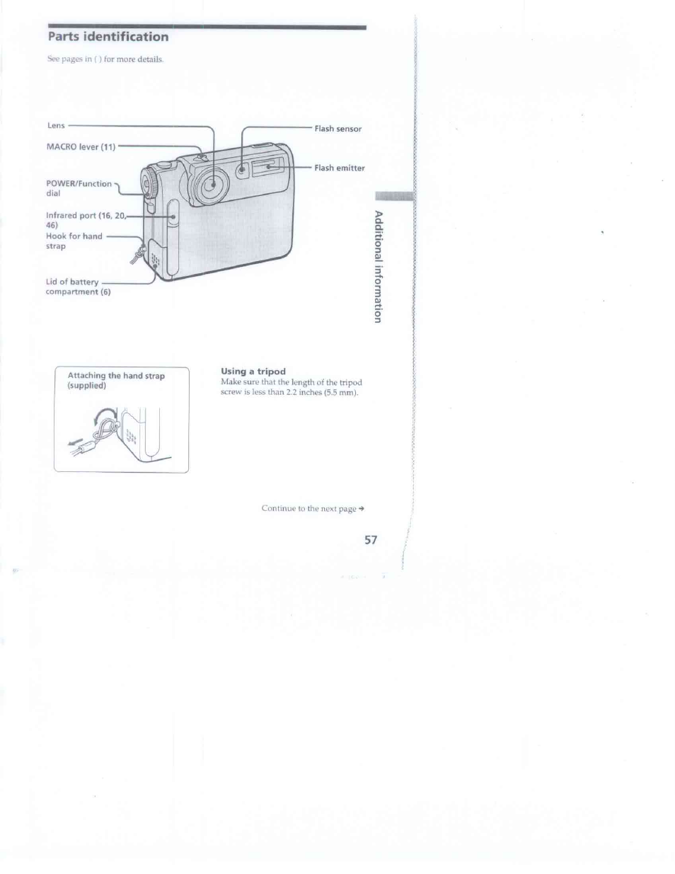 Parts identification | Sony DSC-F1 User Manual | Page 57 / 60