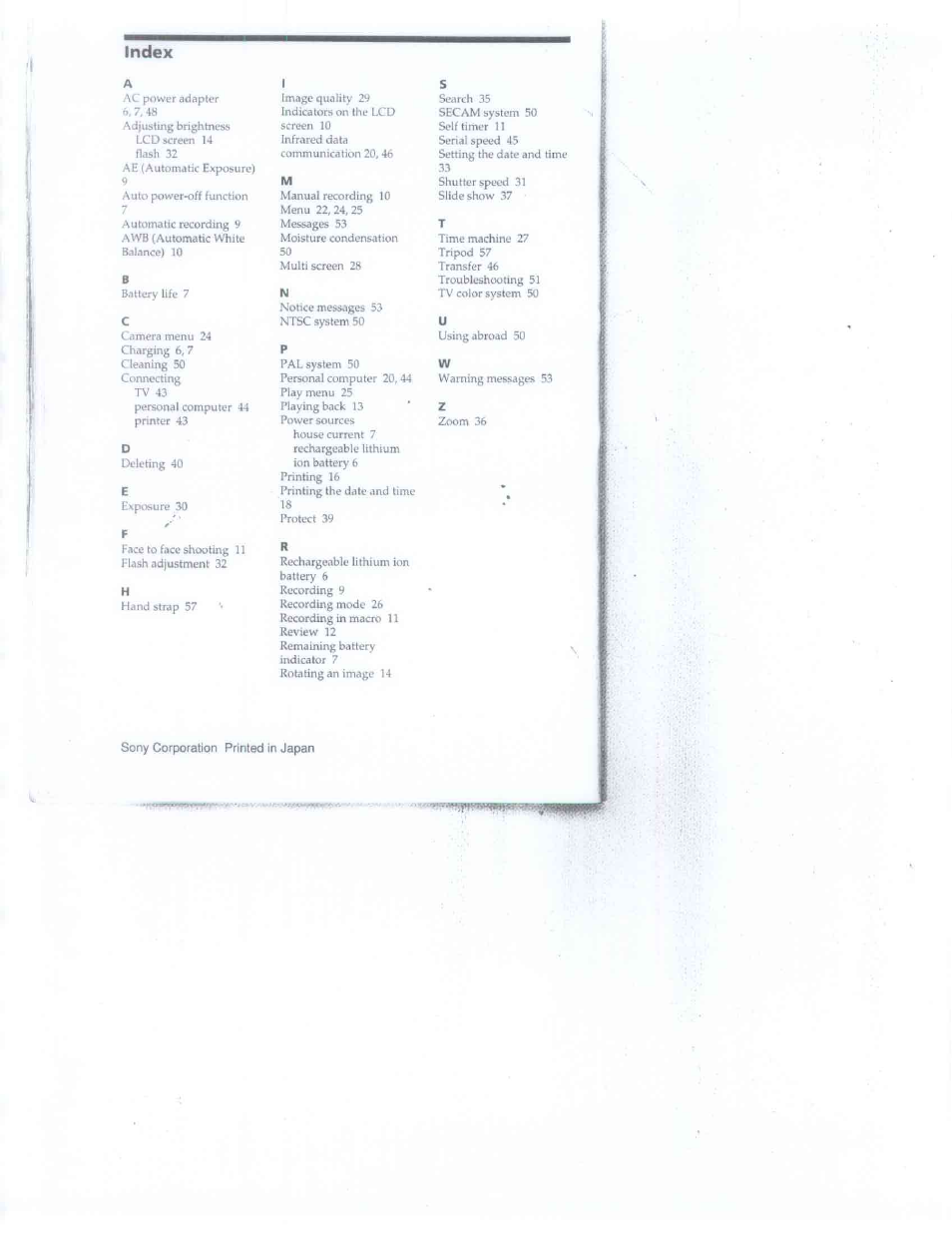 Index | Sony DSC-F1 User Manual | Page 60 / 60