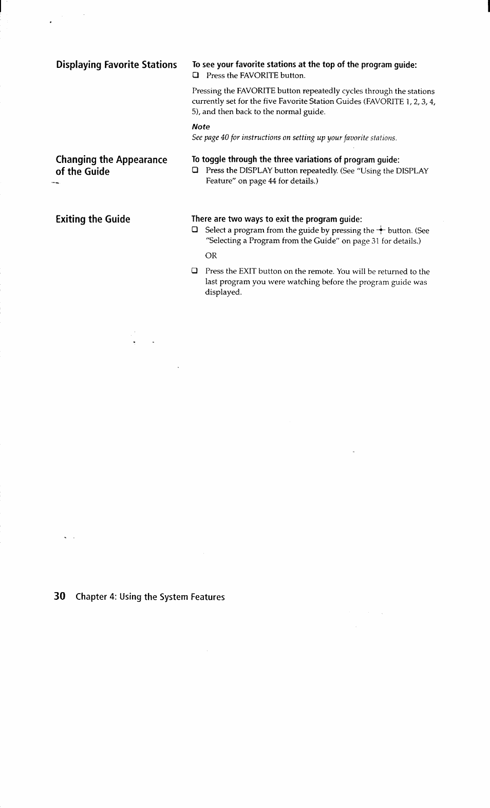 There are two ways to exit the program guide | Sony SAT-A2 User Manual | Page 30 / 96