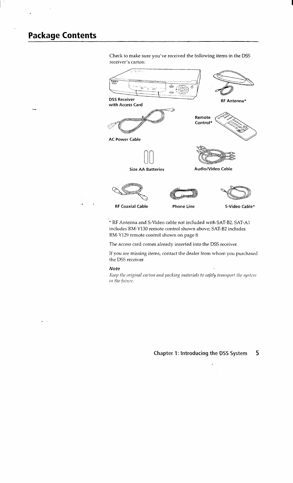 Package contents | Sony SAT-A2 User Manual | Page 5 / 96
