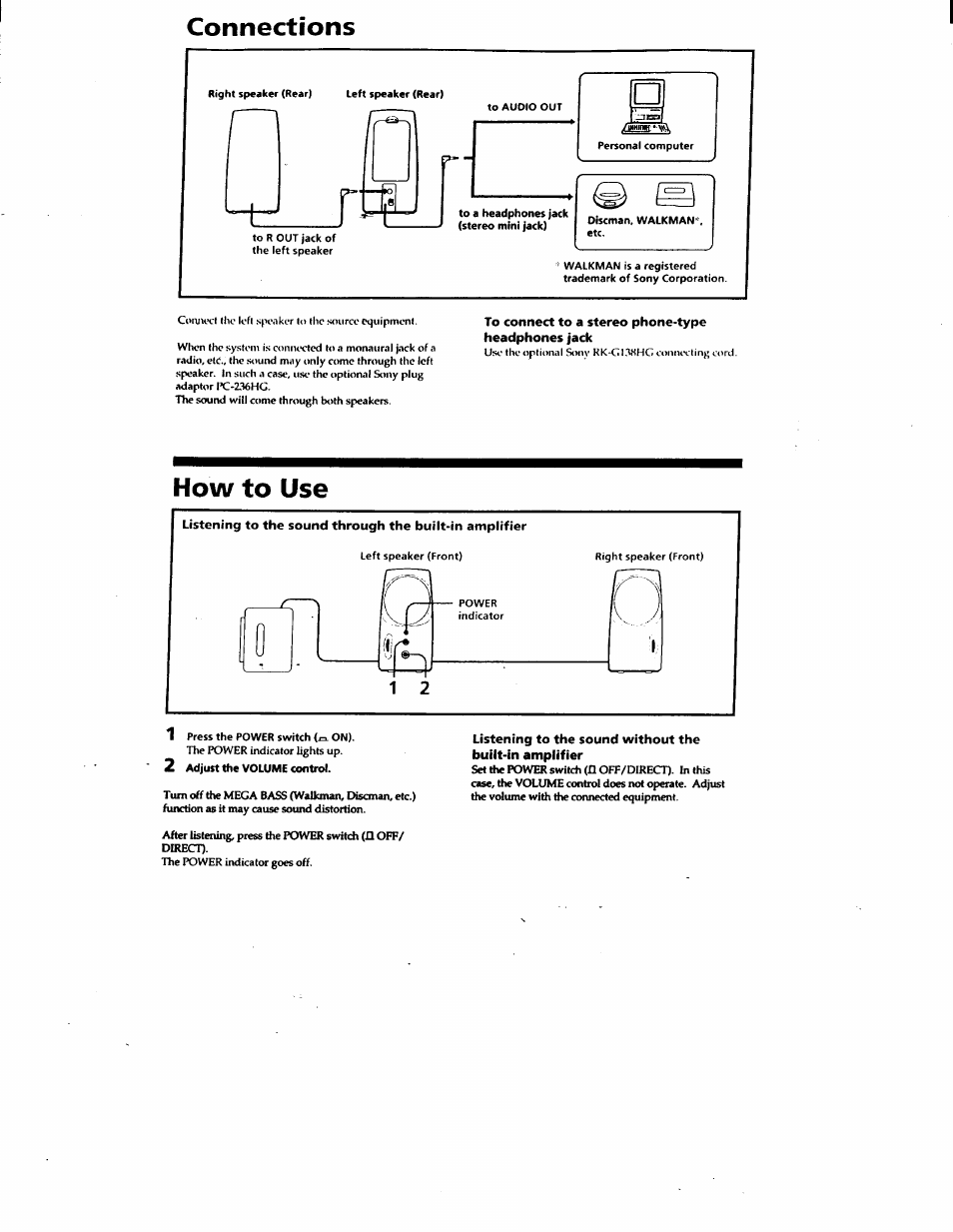 Connections, Ri n, How to use | Sony SRS-PC35 User Manual | Page 4 / 8