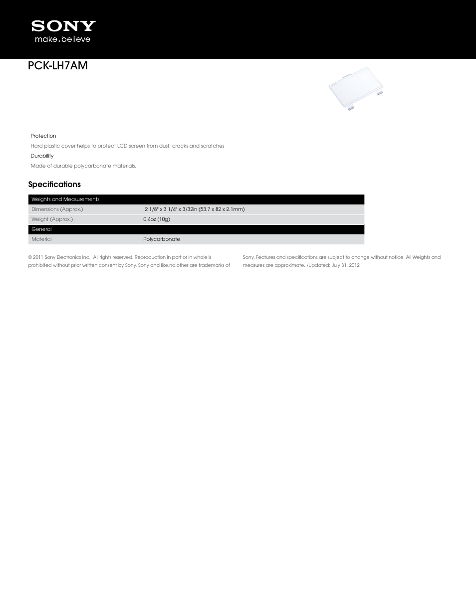Sony PCK-LH7AM User Manual | 1 page