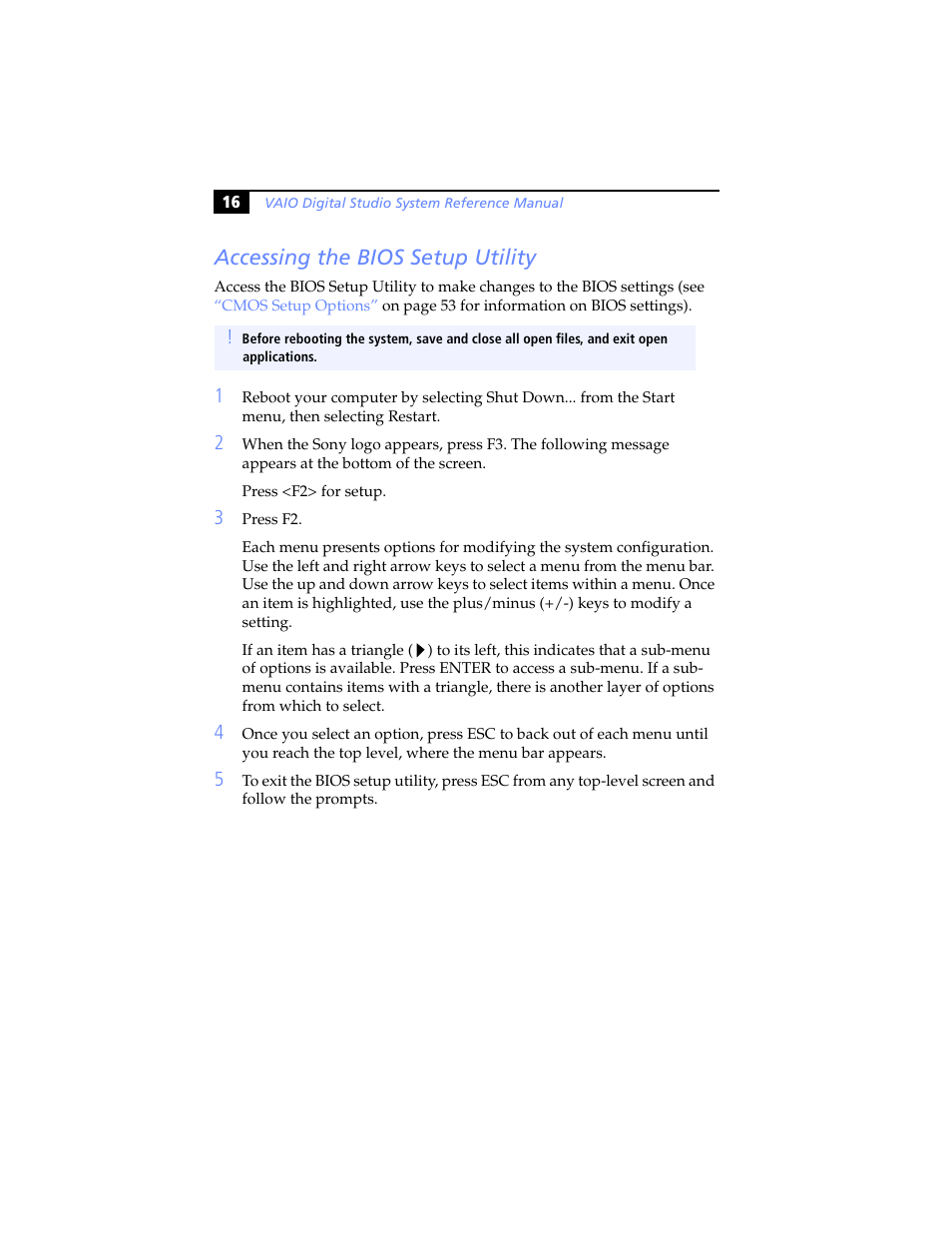 Accessing the bios setup utility | Sony PCV-RX780G User Manual | Page 30 / 96