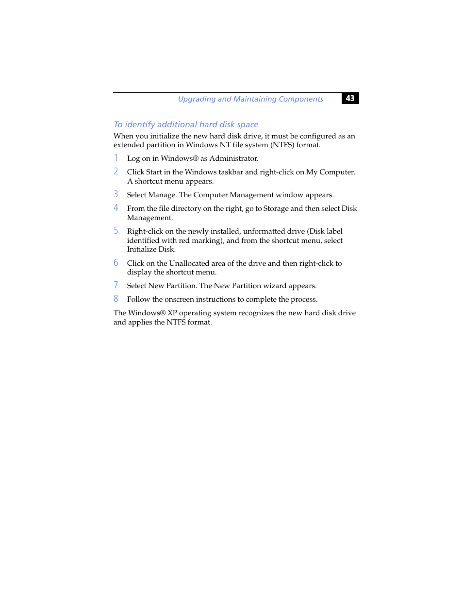 To identify additional hard disk space | Sony PCV-RX780G User Manual | Page 57 / 96