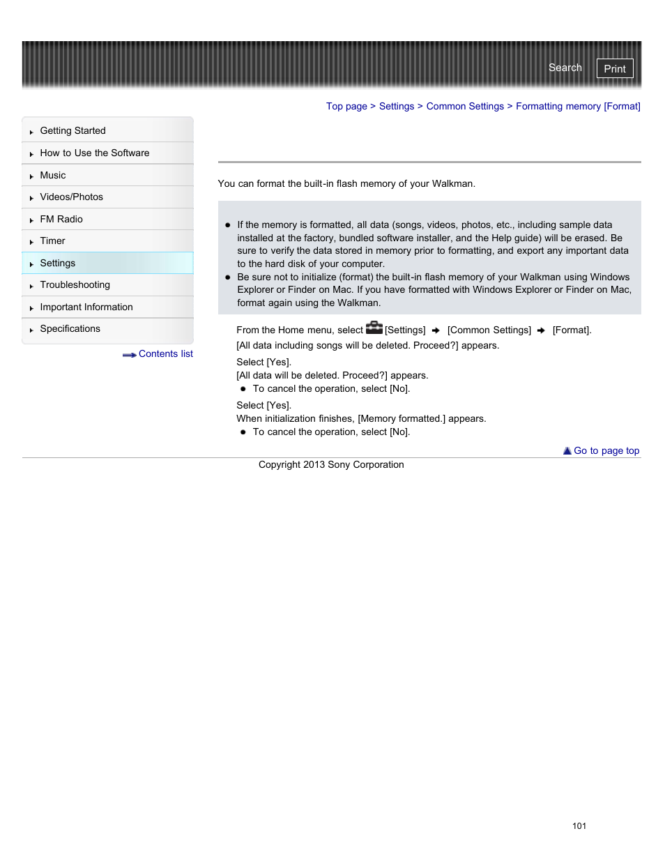 Formatting memory [format, Details | Sony NWZ-E384BLK User Manual | Page 107 / 162