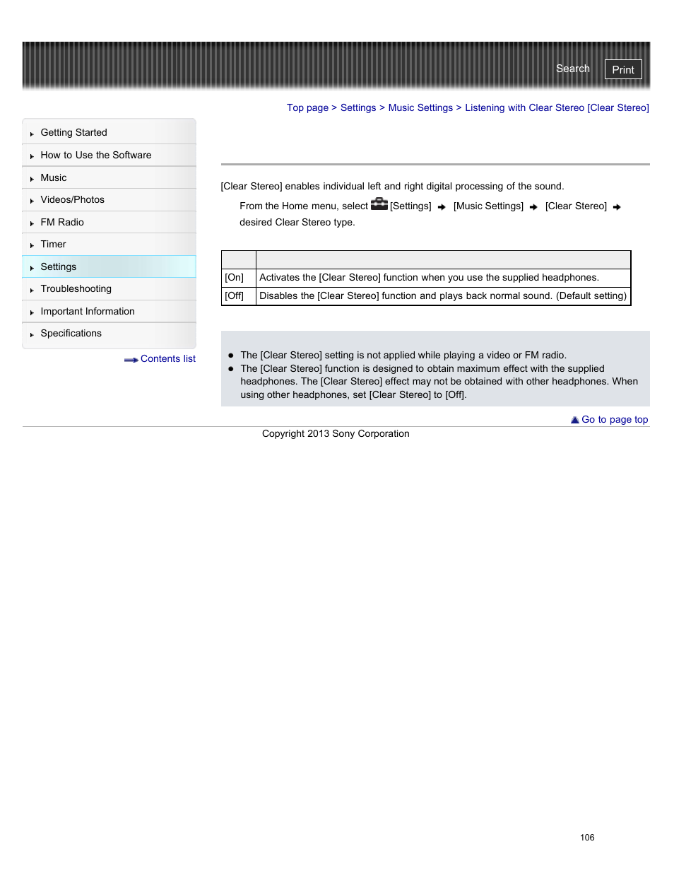 Listening with clear stereo [clear stereo | Sony NWZ-E384BLK User Manual | Page 112 / 162