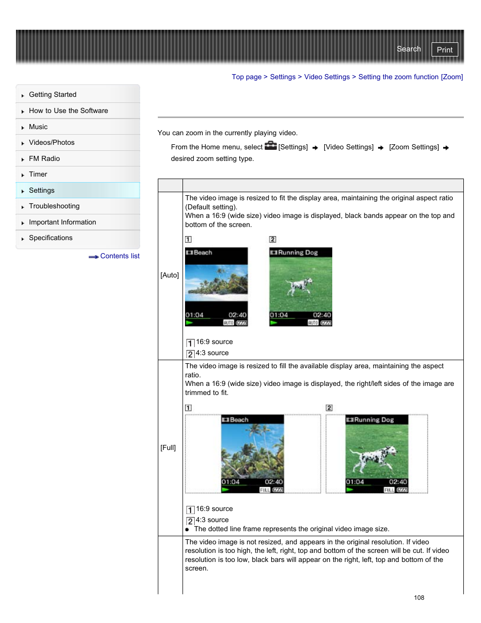 Setting the zoom function [zoom | Sony NWZ-E384BLK User Manual | Page 114 / 162