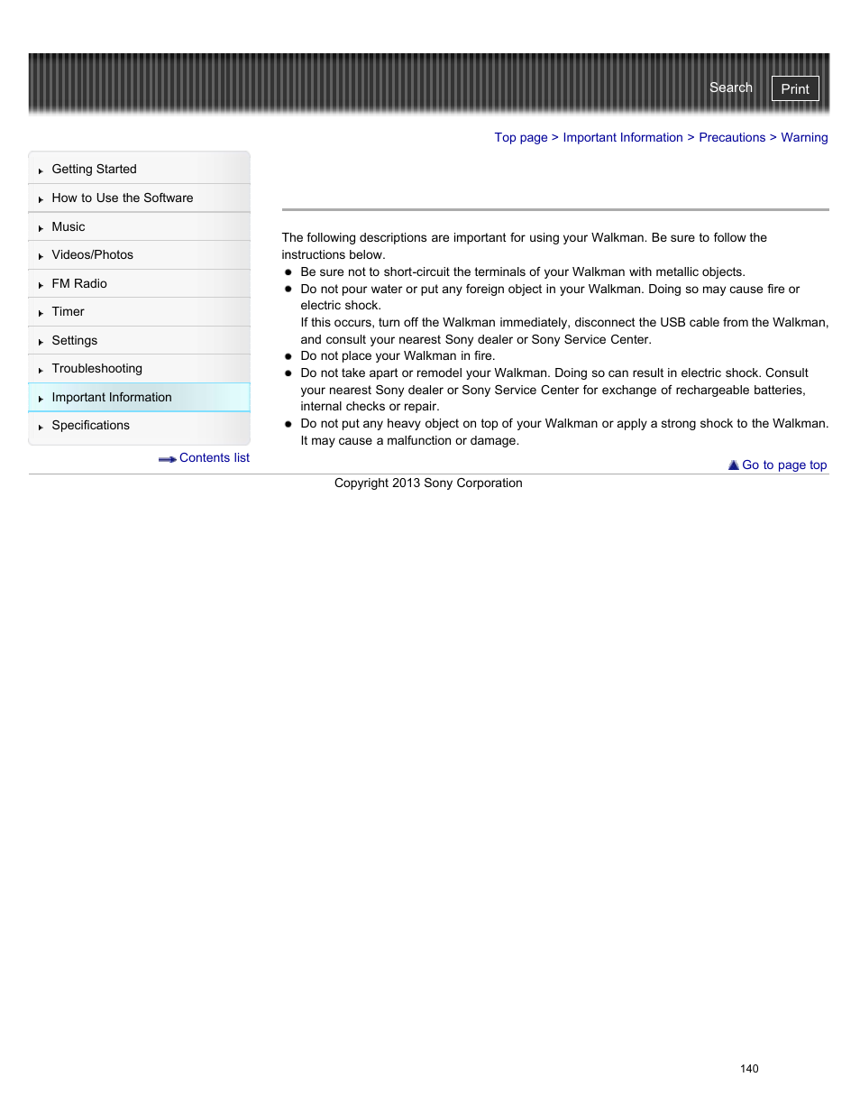 Warning | Sony NWZ-E384BLK User Manual | Page 146 / 162