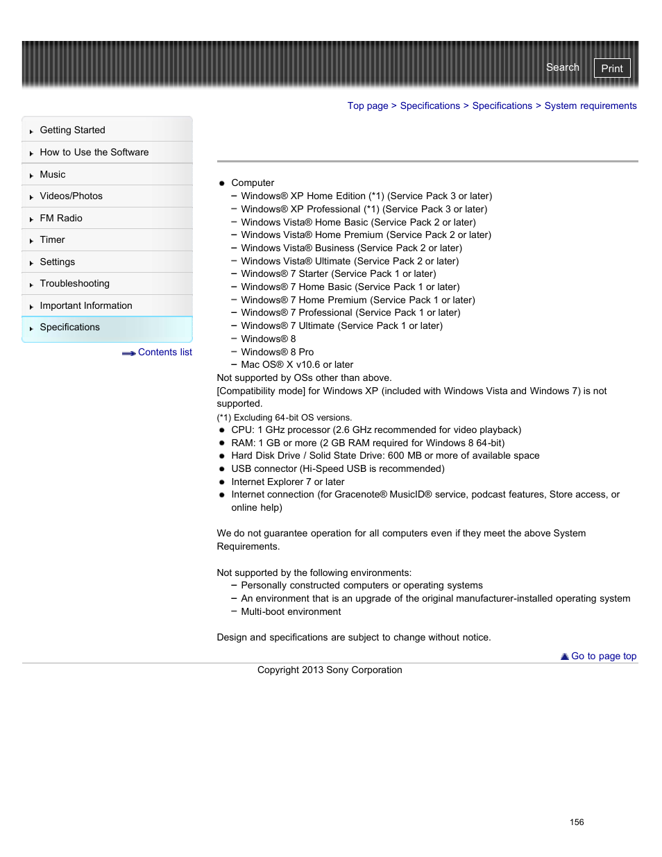 System requirements, Details | Sony NWZ-E384BLK User Manual | Page 162 / 162