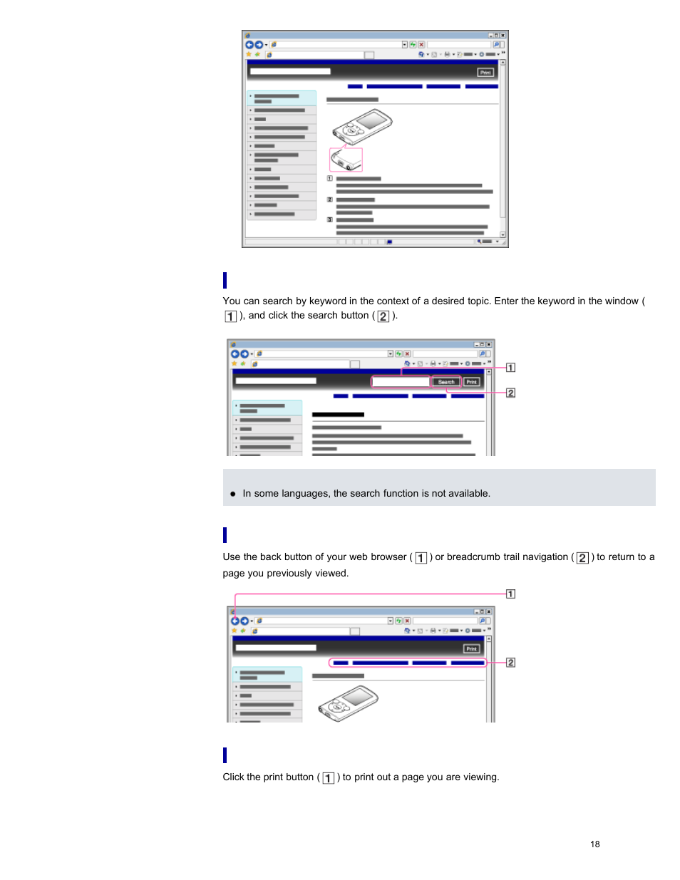 Searching this help guide | Sony NWZ-E384BLK User Manual | Page 24 / 162