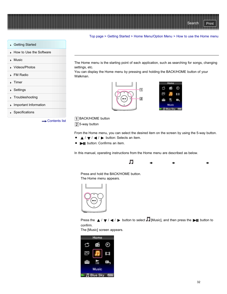 How to use the home menu, Details | Sony NWZ-E384BLK User Manual | Page 38 / 162
